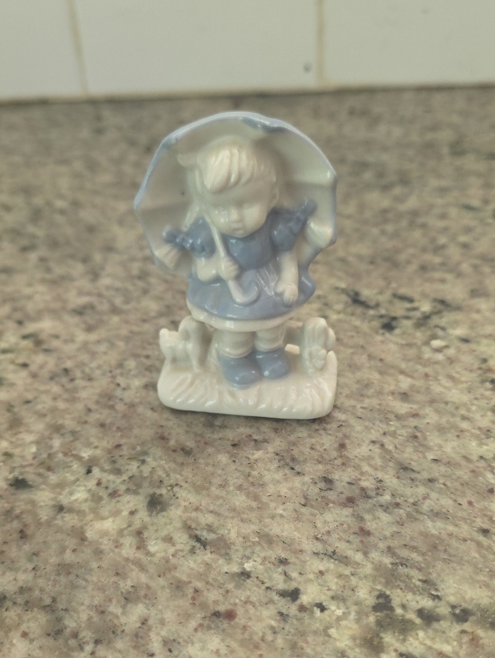 Enesco. Japan. Blue and White Ceramic Girl Figurine with Umbrella - Home Accents